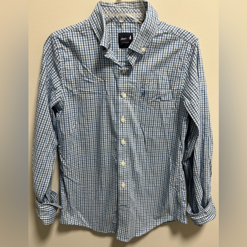 johnnie-O Blue and White Checkered Kids Button Down Shirt